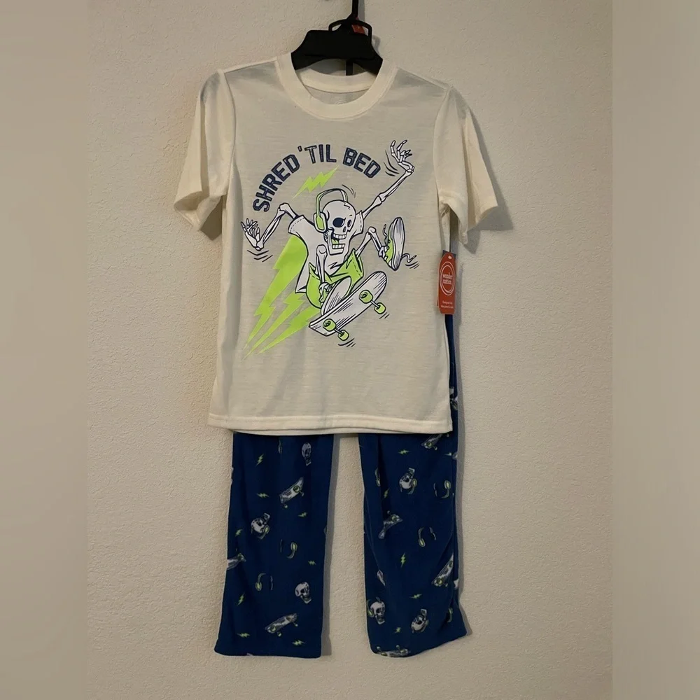 Wonder Nation White and Blue Kids Fleece Pajama Set size XS 4/5-NWT